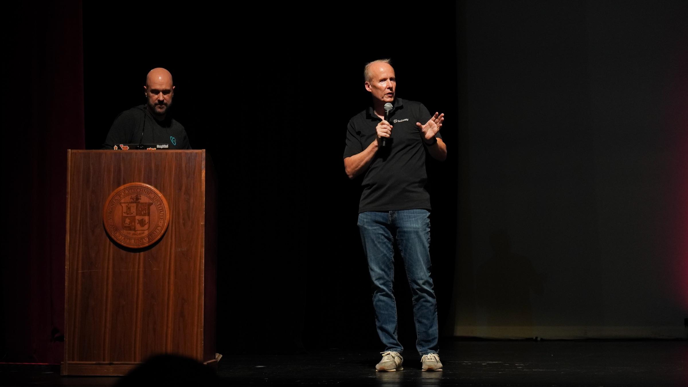 A sponsor speaking at the VTHacks 14 opening ceremony